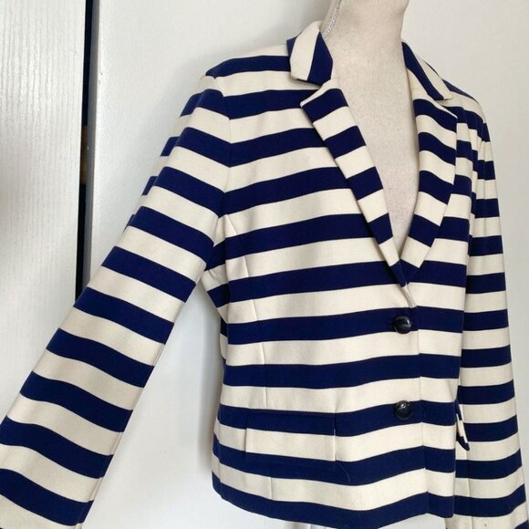 TORY BURCH AUGUSTA NAVY STRIPED NOTCHED LAPEL BLAZER - XL - Picture 5 of 11